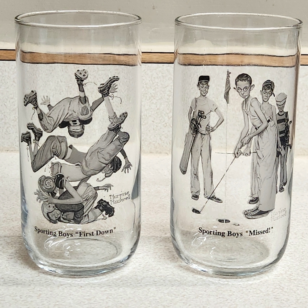 Vintage Norman Rockwell Sporting Boys Glasses – Set of 2 (1970s/80s)